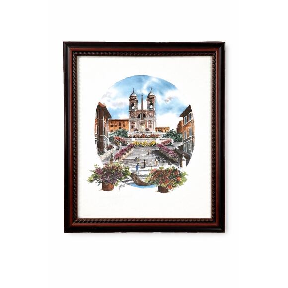 Other - Spanish Steps Rome Print Faima B Framed Italian Watercolor Art 11.5x14.5